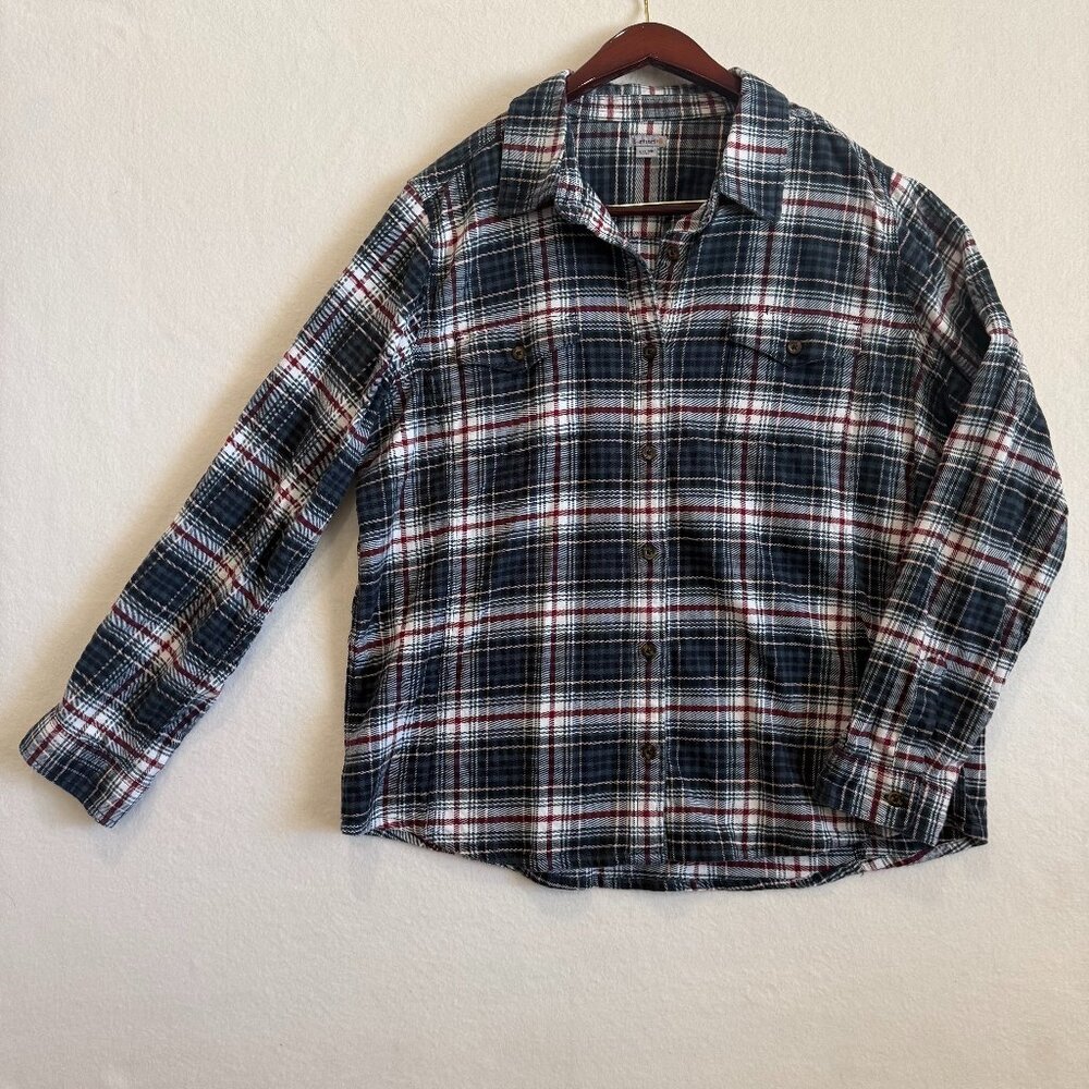 Carhartt Flannel Shirt Womens XXL Gray Red & White Plaid Cotton Blend Grunge 90s